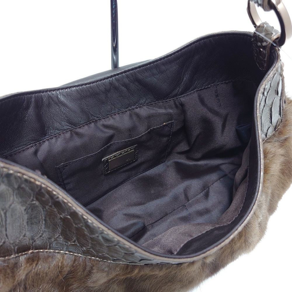 Fendi Chef Bag Fur Python Handbag Dark Brown Gold - image 7